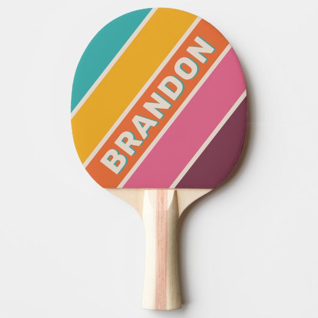 Vintage Godis Rainbow Bold Randig med Namn Pingisracket (Framsidan)