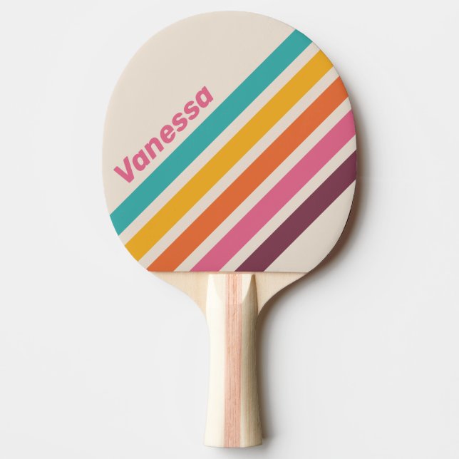 Vintage Godis Regnbåge Diagonal Randig med Namn Pingisracket (Framsidan)