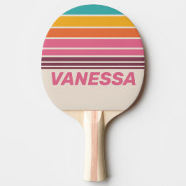 Vintage Godis Regnbåge Horisont Randig med Namn Pingisracket