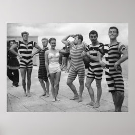 Vintage gofy manar i badande kostym med kvinna poster