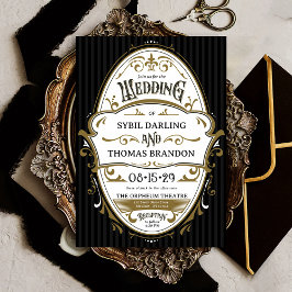 Vintage Gold Black and White Ornate Retro Wedding  Inbjudningar