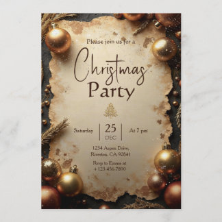 Vintage Gold Christmas Party Invitation Inbjudningar