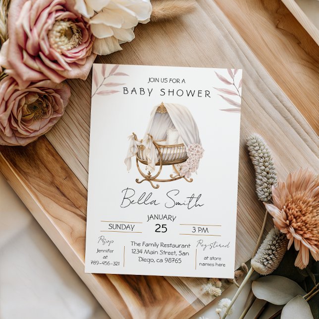 Vintage Gold Cradle Baby Shower Invitation Inbjudningar (Skapare uppladdad)