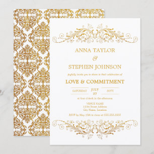 Vintage Gold Flourish Engagemangs Ceremoni Inbjudningar