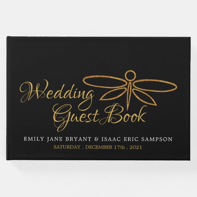 Vintage Gold Foil Dragonfly Bröllop Gästböcker (Framsida)