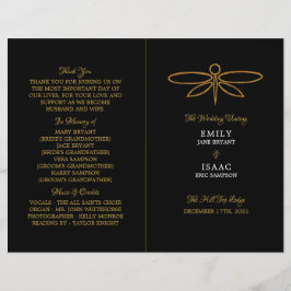 Vintage Gold Foil Dragonfly Bröllopsprogram