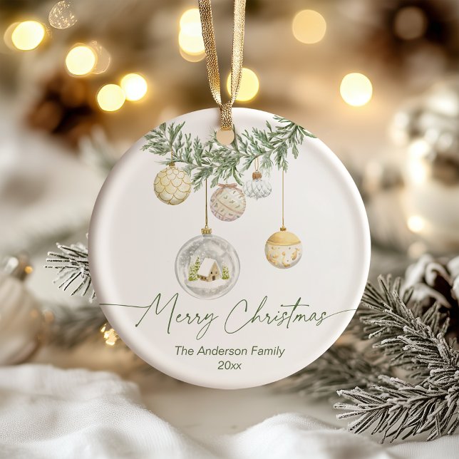 Vintage Gold Greenery Merry Christmas Julgransprydnad Keramik (Skapare uppladdad)