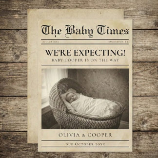 vintage gold Newspaper Pregnancy Announcement Meddelande