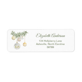Vintage Gold Ornament Greenery Merry Christmas Returadress Etikett