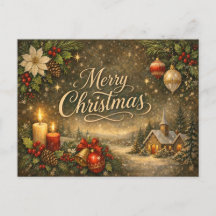 Vintage Gold Script Winter Merry Christmas 