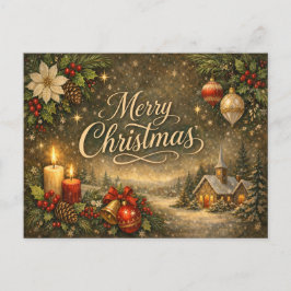 Vintage Gold Script Winter Merry Christmas  Helg Vykort