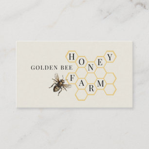 Vintage Golden Bee Logotyp Honeycomb biodling Visitkort
