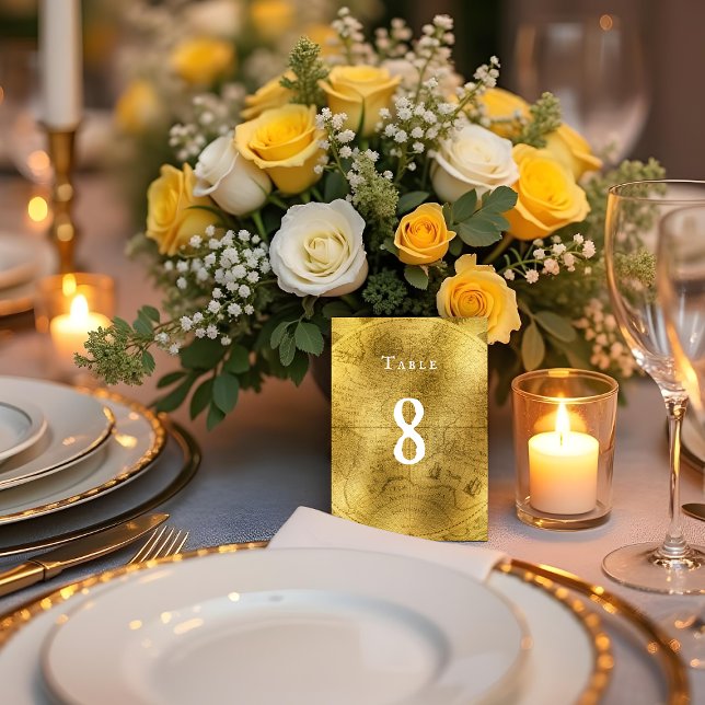 Vintage Golden Bröllop Bordsnummer (Vintage Golden Wedding Table Number)