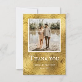 Vintage Golden Bröllop Photo Tackto You Card Tack Kort