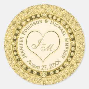 Vintage Golden Faux Foil Heart Runt Klistermärke