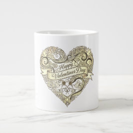 Vintage Golden Floral Heart Valentine's Day Jumbo Mugg