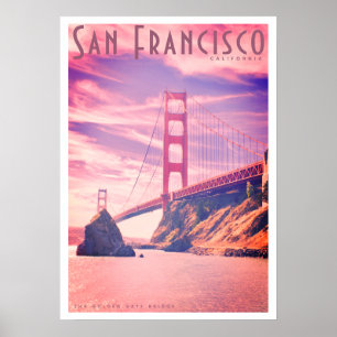 Vintage Golden Grind Bridge Travel Poster