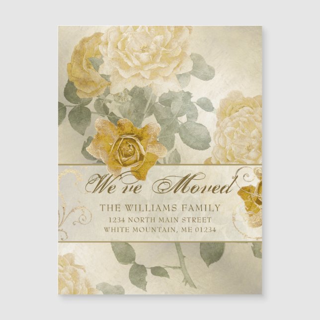 Vintage Golden Gul ros Blommigt Flytta  (Framsida)