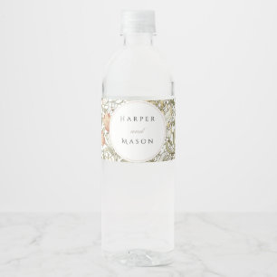 Vintage Golden Lilies William Morris Bröllop Vattenflaskor Etikett