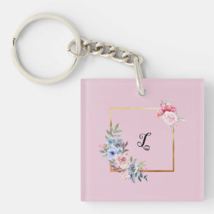 Vintage Golden Multicolor Flowers Monogram Text