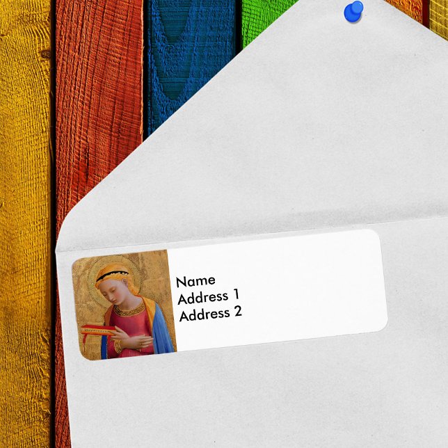 Vintage Golden Religiösa Figur Returadress Etikett (Christian angel Holy figure with book golden halo return address labels.)