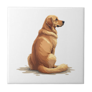 Vintage Golden Retriever Bakrevy Hundälskare Illus Kakelplatta