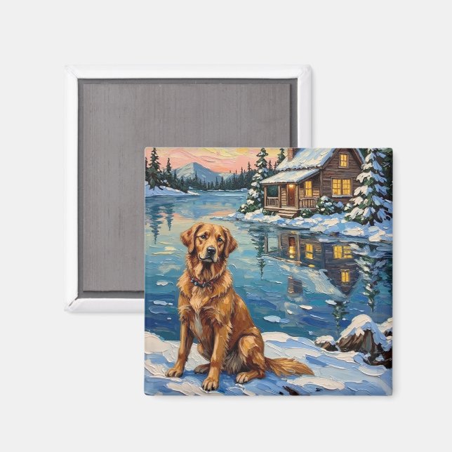 Vintage Golden Retriever by Lakeside Christmas Magnet (Front/Back)