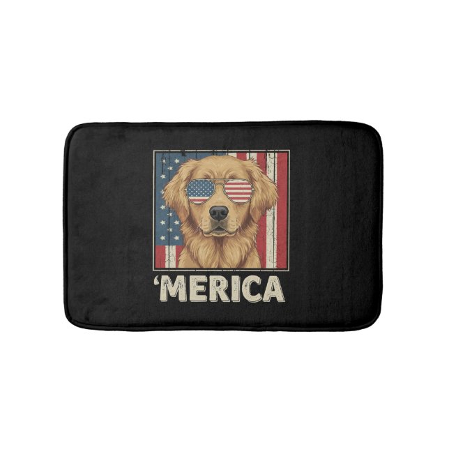 Vintage Golden Retriever 'Merica Flagga Badrumsmatta (Framsidan)
