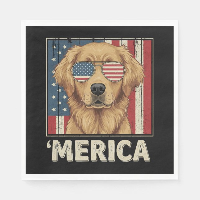 Vintage Golden Retriever 'Merica Flagga Pappersservett (Framsidan)