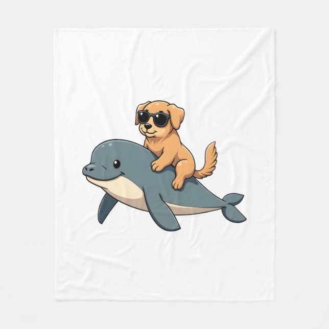 Vintage Golden Retriever Ridning Belugaväl Funny Fleecefilt (Framsidan)