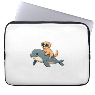 Vintage Golden Retriever Ridning Belugaväl Funny Laptop Fodral