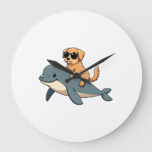 Vintage Golden Retriever Ridning Belugaväl Funny Stor Klocka