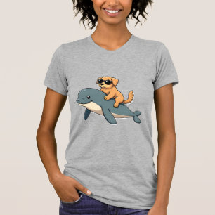 Vintage Golden Retriever Ridning Belugaväl Funny T Shirt