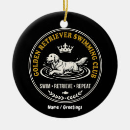 Vintage Golden Retriever Simklubb Retro Hund Julgransprydnad Keramik