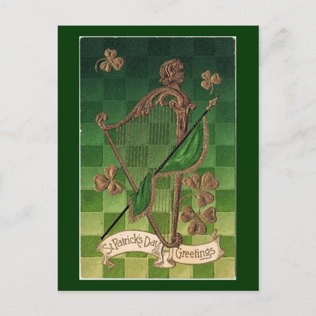 Vintage Golden Shamrocks - vykort (Framsida)
