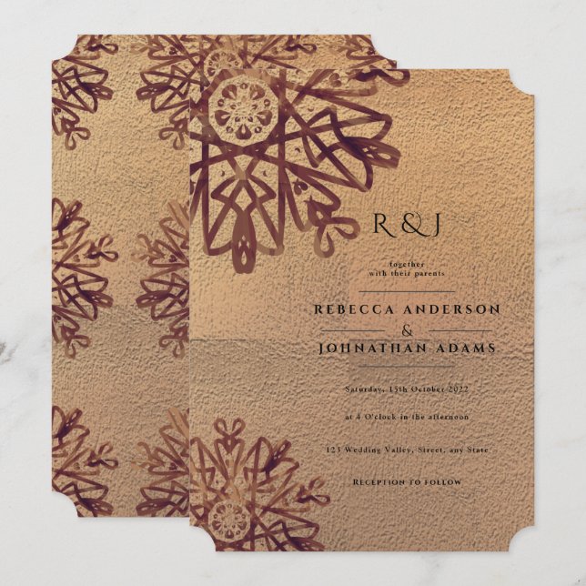 Vintage Golden Struktur Ornamental Mönster Bröllop Inbjudningar (Fram/baksida)