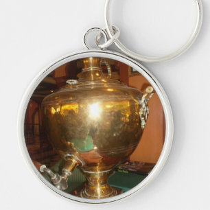 Vintage Golden Tea Pot Wall Art & Print Rund Silverfärgad Nyckelring