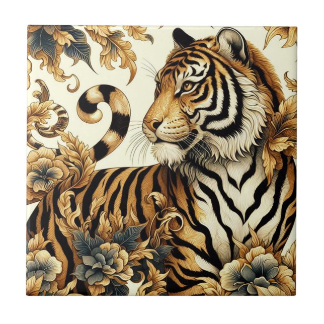 Vintage Golden Tiger Painting Kakelplatta (Framsidan)