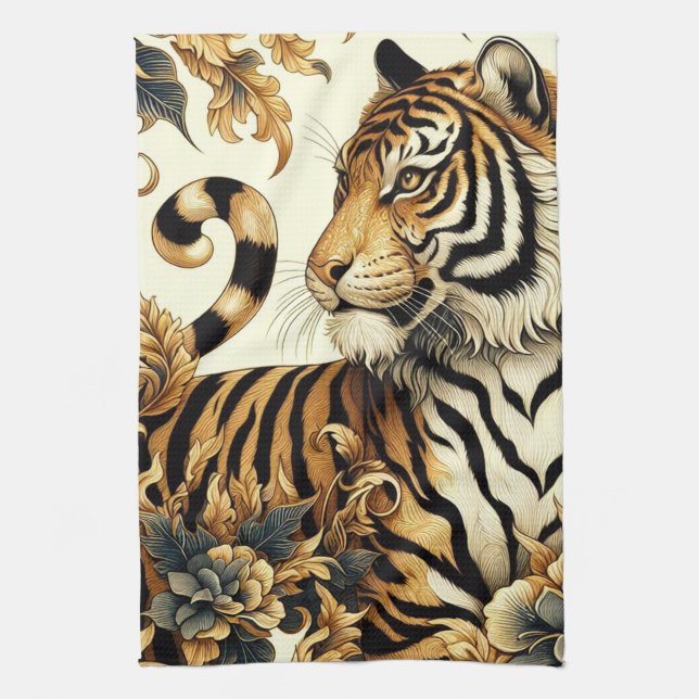 Vintage Golden Tiger Painting Kökshandduk (Vertikal)