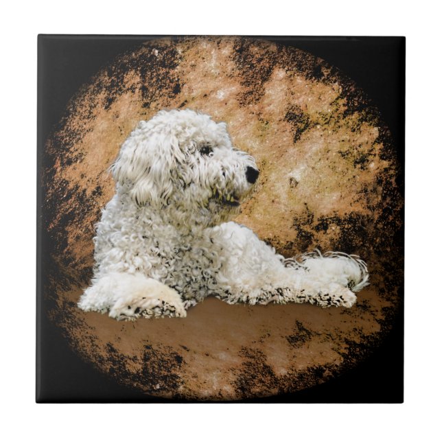 Vintage Goldendoodle Hund Kakelplatta (Framsidan)