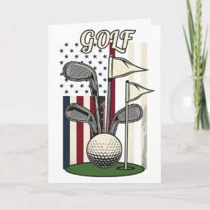 Vintage Golf Amerikansk Flagga Retro Klubbor Boll Kort