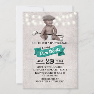 Vintage Golf Boy Sport Black Baby Shower Inbjudningar