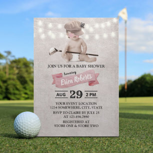 Vintage Golf Girl Sport Theme Baby Shower Inbjudningar