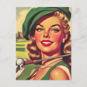Vintage Golf Girl Vykort