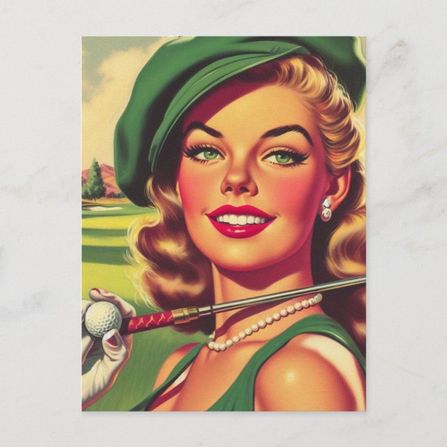 Vintage Golf Girl Vykort (Framsida)