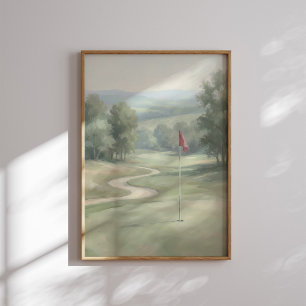 Vintage Golf Green med Flagga Väggkonst