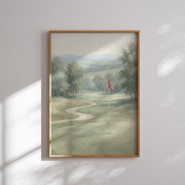 Vintage Golf Green with Flag Wall Art Poster