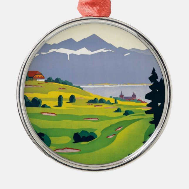 Vintage Golf Lausanne City Sjö Schweiz Julgransprydnad Metall (Framsidan)
