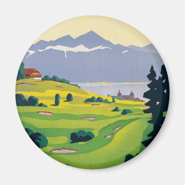 Vintage Golf Lausanne City Sjö Schweiz Magnet (Framsidan)