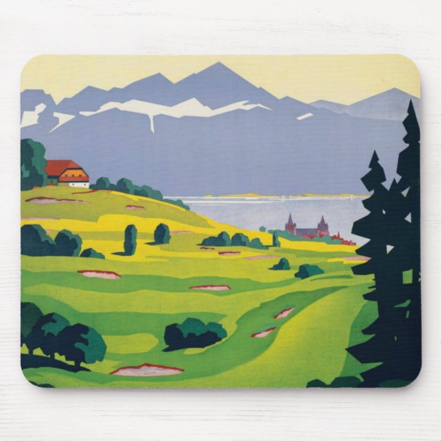 Vintage Golf Lausanne City Sjö Schweiz Musmatta (Framsidan)
